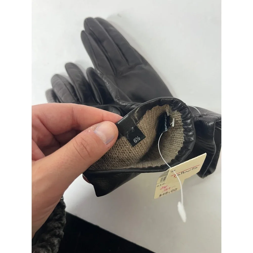 Talbots Women's Black Leather Gloves Size 6 1/2 Lined Warm Winter